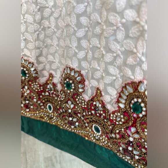 Sabyasachi White Lehanga with Emerald Green Details - Picture 8 of 12